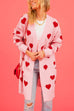 Trixiedress Open Front Pocketed Valentines Date Heart Print Cardigan