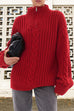 Trixiedress Zipper Up Turtleneck Cable Knit Warm Sweater