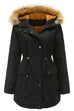 Trixiedress Zip Up Drawstring Waist Fleece Lined Hoodied Parka Coat