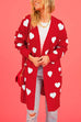 Trixiedress Open Front Pocketed Valentines Date Heart Print Cardigan