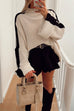 Trixiedress Turtleneck Color Block Ribbed Knit Loose Sweater