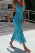 Trixiedress Hollow Out Sleeveless Tassel Beach Cover Up Dress