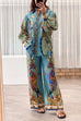 Trixiedress Birds Printed Puff Long Sleeves Blouse Shirt Wide Leg Pants Vacation Set