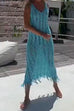 Trixiedress Hollow Out Sleeveless Tassel Beach Cover Up Dress