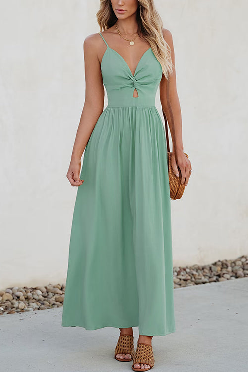 Trixiedress Twist V Neck Tie Back Cut Out Swing Maxi Cami Dress