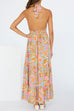 Trixiedress Criss Cross Halter Backless Cut Out Slit Floral Maxi Dress