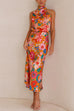 Trixiedress Tie Back Halter Sleeveless Waisted Maxi Floral Dress