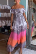 Trixiedress Ruffle Off Shoulder High Slit Tie Dye Maxi Swing Dress