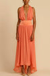 Trixiedress Deep V Neck Halter Backless Flowy Maxi Party Dress