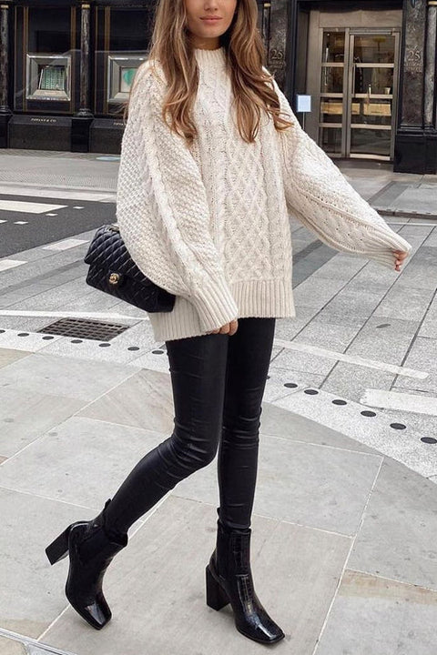 Trixiedress Oversized Mockneck Cable Knit Winter Sweater