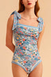 Trixiedress Bow Shoulder Floral Print One-piece Swimsuit