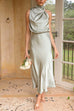 Trixiedress Solid Halter Waisted Irregular Sleeveless Dress