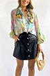 Trixiedress Stand Collar Balloon Sleeves Button Down Flowy Printed Shirt