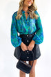 Trixiedress Stand Collar Balloon Sleeves Button Down Flowy Printed Shirt