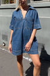 Trixiedress V Neck Pocketed Tara Denim Mini Dress