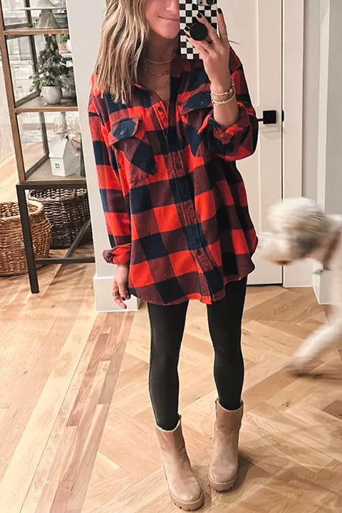 Trixiedress Long Sleeves Cotton Linen Plaid Blouse Shirt