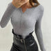 Trixiedress Buttons V Neck Kong Sleeves Bottoming Knit Top