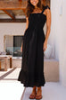Trixiedress Wide Straps Bow Shoulder Smocked Ruffle Maxi Dress