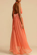 Trixiedress Deep V Neck Halter Backless Flowy Maxi Party Dress