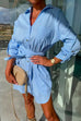 Trixiedress Rolled Up Long Sleeve Knot Waist Mini Shirt Dress