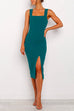 Trixiedress Square Collar Slit Midi Bodycon Cami Dress