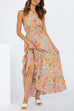 Trixiedress Criss Cross Halter Backless Cut Out Slit Floral Maxi Dress