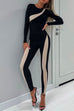 Long Sleeves Color Block Skinny One-piece Jumpsuit