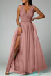 Trixiedress Sleeveless V Neck High Waist Slit Maxi Glitter Party Dress