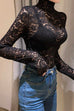 Trixiedress Turtleneck Long Sleeves Hollow Out Lace Top