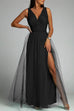 Trixiedress Sleeveless V Neck High Waist Slit Maxi Glitter Party Dress