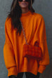 Trixiedress Crewneck Side Split Ribbed Knit Casual Sweater