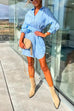 Trixiedress Rolled Up Long Sleeve Knot Waist Mini Shirt Dress