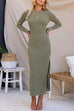 Long Sleeves Backless Side Split Maxi Bodycon Dress