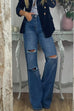 Trixiedress High Rise Ripped Straight Leg Denim Pants