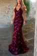 Trixiedress Sequin V Neck Backless Maxi Cami Mermaid Party Dress