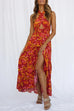 Trixiedress Criss Cross Halter Backless Cut Out Slit Floral Maxi Dress