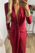 Trixiedress Deep V Neck Ruched Slit Maxi Bodycon Dress