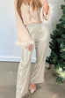 Elastic Waist Wide Leg Silver Sequin Pants