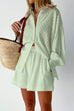 Trixiedress Bubble Long Sleeve Blouse Shirt Wide Leg Shorts Set