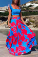 Trixiedress Square Collar Ruffle Crop Top Maxi Swing Skirt Printed Set