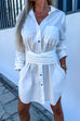 Trixiedress Rolled Up Long Sleeve Knot Waist Mini Shirt Dress