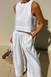 Trixiedress Solid Crewneck Crop Tank Top Elastic Waist Wide Leg Pants Set