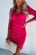 Trixiedress Wrap V Neck 3/4 Sleeve Ruched Tulip Hem Dress