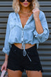 Trixiedress Long Sleeves Drawstring Hem Cropped Denim Shirt