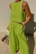 Trixiedress Solid Crewneck Crop Tank Top Elastic Waist Wide Leg Pants Set