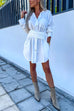 Trixiedress Rolled Up Long Sleeve Knot Waist Mini Shirt Dress