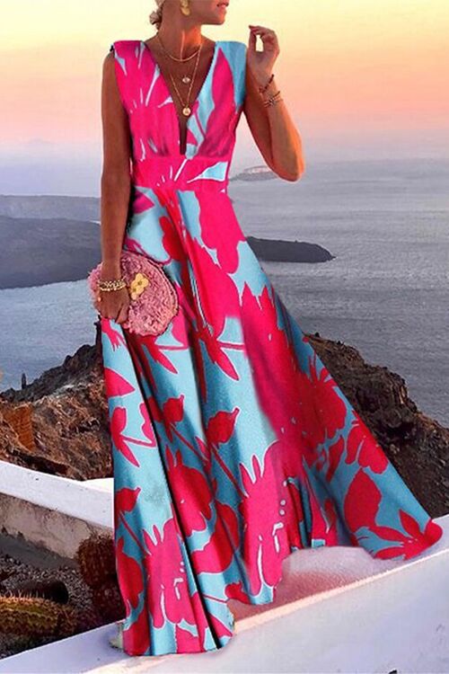 Trixiedress Deep V Neck Sleeveless Waisted Swing Dress